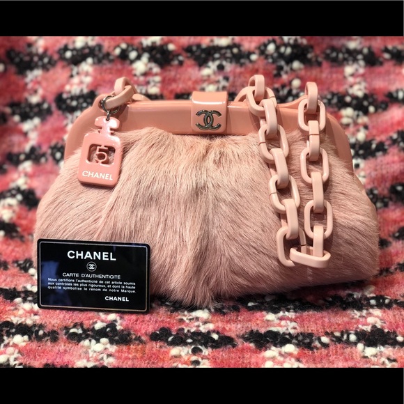 CHANEL Handbags - Authentic Chanel pink furry resin frame purse